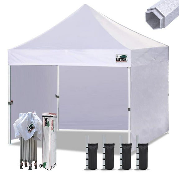 Euromax Premium 10x10 Ft Ez Pop up Canopy Tent with Removable Sidewalls Bonus Wheeled Bag (White)