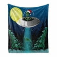 thumbnail image 1 of Outer Space Soft Flannel Fleece Throw Blanket, Alien Santa Claus Hat Kidnaps a Tree with Ornaments Night Airship Print, Cozy Plush for Indoor and Outdoor Use, 60" x 80", Green Blue, by Ambesonne, 1 of 6