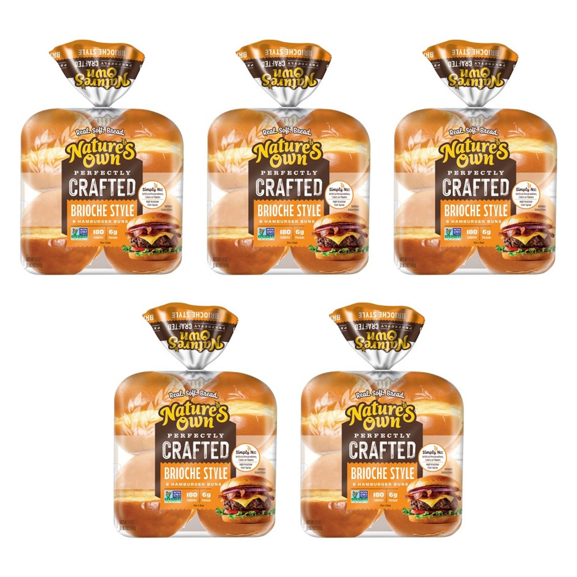 Nature s Own Perfectly Crafted Brioche Style Hamburger Buns 8 Count 18 Ounce (Pack of 5)