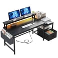 thumbnail image 1 of Exenoray 56.5" Computer Desk with Fabric File Drawers Cabinet, Reversible Home Office Desks with Power Outlets for Home Office,  Black, 1 of 8