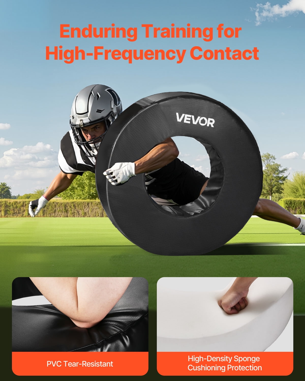 VEVOR Football Tackle Wheel, Football Tackling Dummy, Waterproof PVC and High-Density Sponge Tackle Ring, Dummies Training Equipment with Straps, for Blocking, Hitting Drills and Practice,Black,1PCS