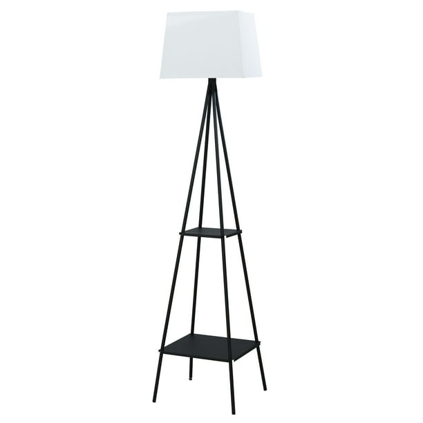 Mainstays 60" Matte Black Metal Floor Lamp, with 2 Shelves and White