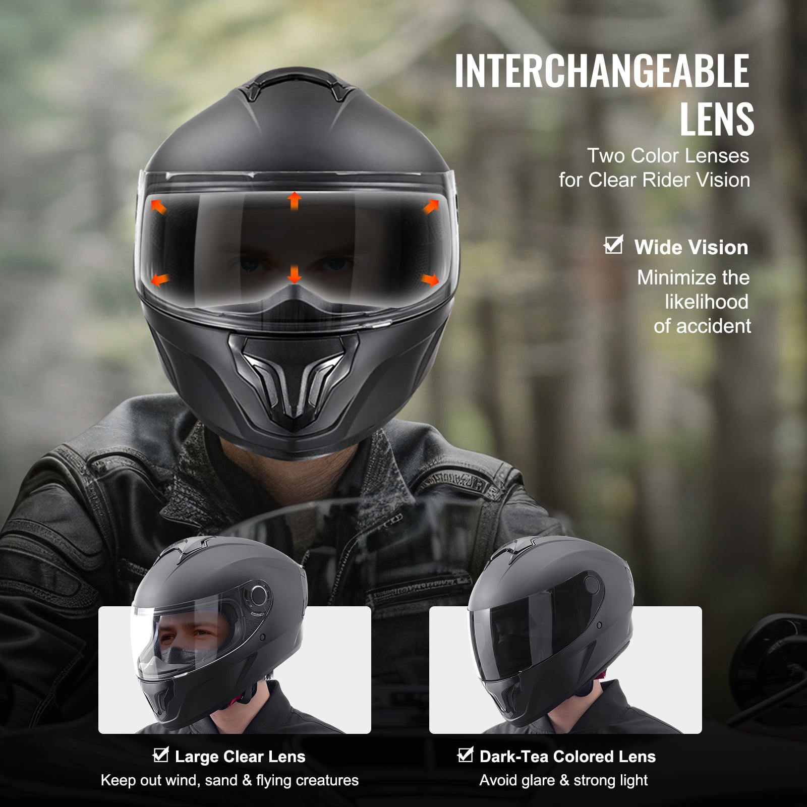 KFFKFF Motorbike Helmet, Comprehensive Coverage, Intelligent Urban ABS & Dense Helmet with Bluetooth Connectivity & Swappable Visor, DOT Certified Comfortable Off-Road Helmet