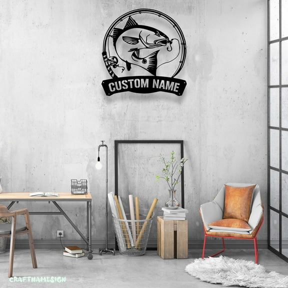 Craftnamesign Custom Salmon Fishing Metal Wall Art LED Light, Fishing Sign, Fishing Wall Decor