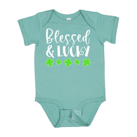 

Inktastic Blessed and Lucky 4 Leaf Clovers St. Patrick s Day Gift Baby Boy or Baby Girl Bodysuit