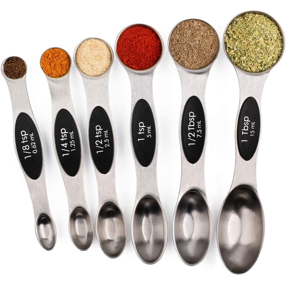 Nib Magnetic Measuring Spoons Set of 6 Stainless Steel Dual Sided Stackable Teaspoon for Measuring Dry and Liquid Ingredients