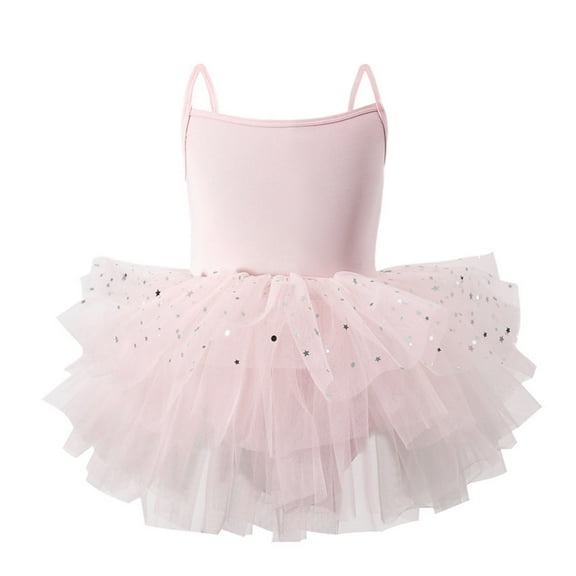 Eltusu Girls Ballet Dance Dress, Dancewear Performance Crew Neck Sleeveless Tutu Dresses Pink Size 2-6 T