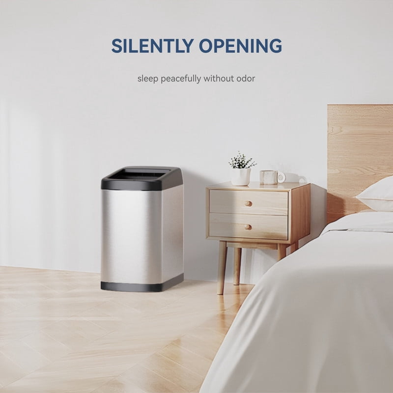 AUKTOPT 13 Gallon Motion Sensor Trash Can, Stainless Steel Automatic Garbage Bin with Sliding Row Up Lid, Touchless Hands-Free Soft-Close, Silver