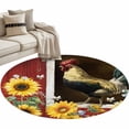 thumbnail image 2 of Area Rug 48in, Farm Rooster Sunflower Floor Carpet Living Room Rug, Rustic Red Wooden Texture Non-Slip Welcome Mat Indoor Rugs for Bedroom Dining Room, 2 of 9