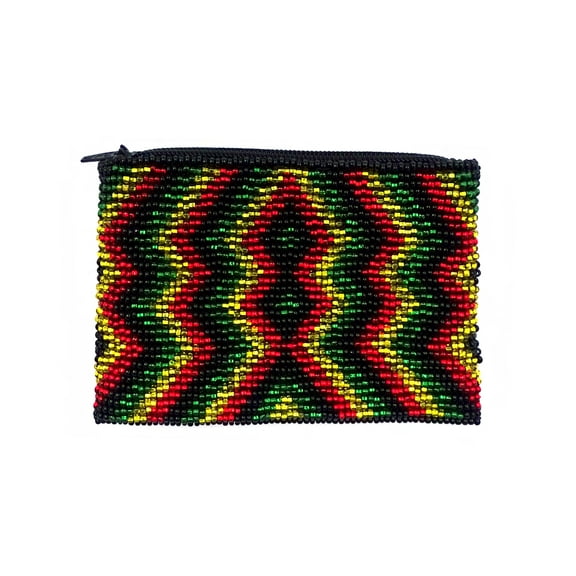 Rasta Pattern Shiny Czech Glass Seed Beaded Coin Purse Zipper Pouch - Womens Fashion Handmade Bags 420 Travel Accessories