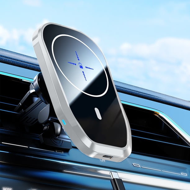 Cargador inalámbrico, cargador portátil de 15 W con forma de coche, cargador inalámbrico magnético para coche, soporte magnético, soporte para teléfono compacto resistente a altas temperaturas.