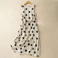 thumbnail image 2 of SMihono Women's Casual Polka Dot Printed Sleeveless Dress for Women Drawstring Waist Round Neck Flowy Party Midi Dresses Khaki M, 2 of 8