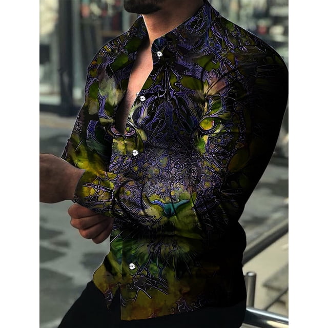 Camisa de hombre Camisa gráfica Animal Tigre Estampado 3D Exterior Casual Manga larga Botones Ropa Moda Casual Cómoda