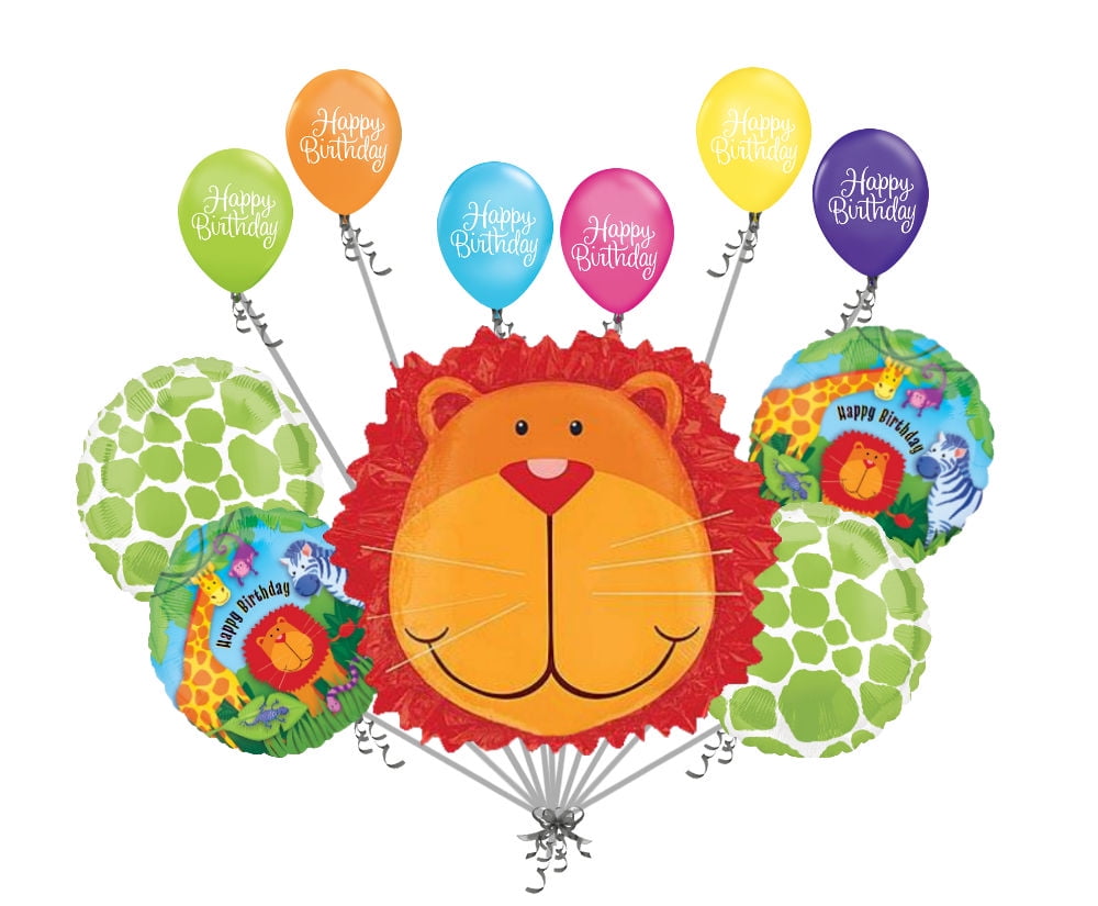 11pc Happy Lion Balloon Bouquet Happy Birthday Decoration Animal Zoo Safari Head