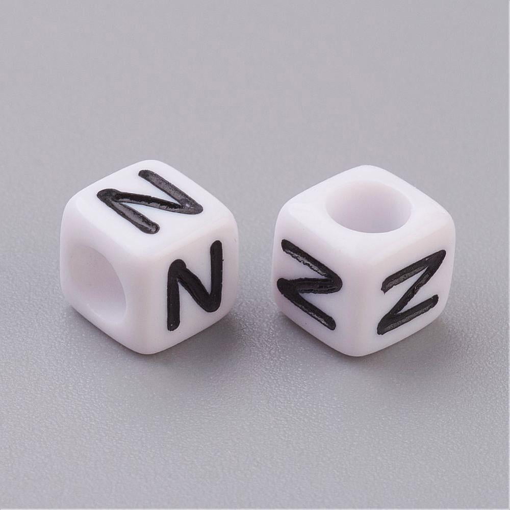500g Acrylic Horizontal Hole Letter Beads Cube White Letter N Size: about 6mm wide 6mm long 6mm high hole: about 3.2mm about 2600pcs/500g