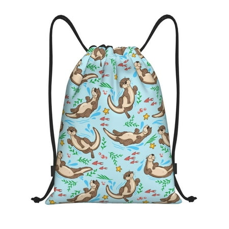 Zufioo Cute Otters Sports Cinch Sack Gym String Bags Machine Washable Heavy Duty String Backpack for Men Women-Small