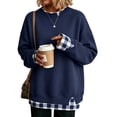 thumbnail image 2 of Womens Fashion Casual Loose Pullover Sweatshirt, Long Sleeve Crewneck Tunic Top with Striped Layered Hem, Two Piece Look, 2 of 4
