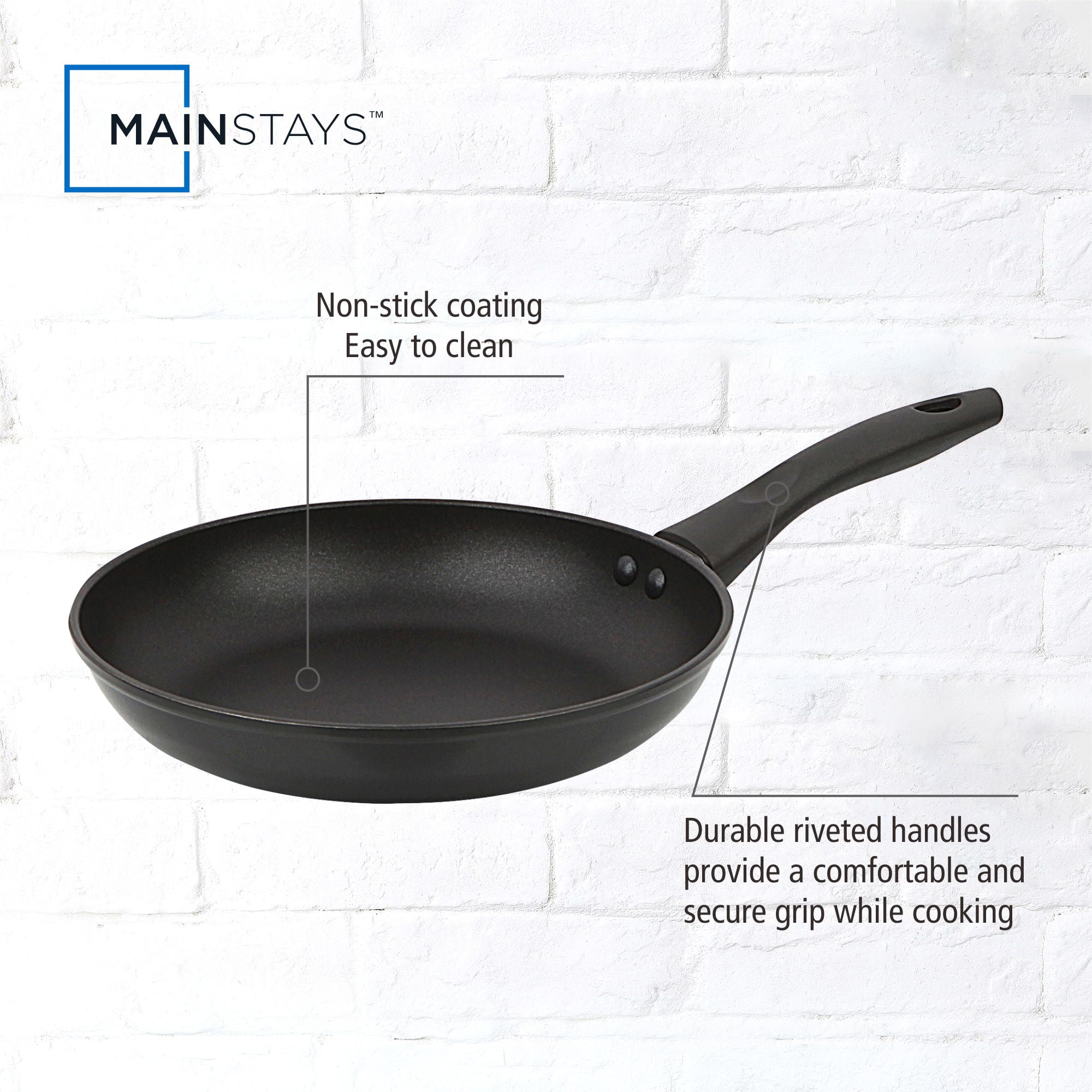 (6 pack) Mainstays 9.5" Non-Stick Aluminum Alloy Skillet Black Dishwasher Safe