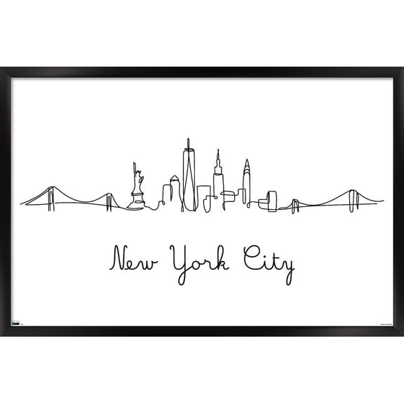 Line Art Skyline - New York City Wall Poster, 22.375" x 34", Framed