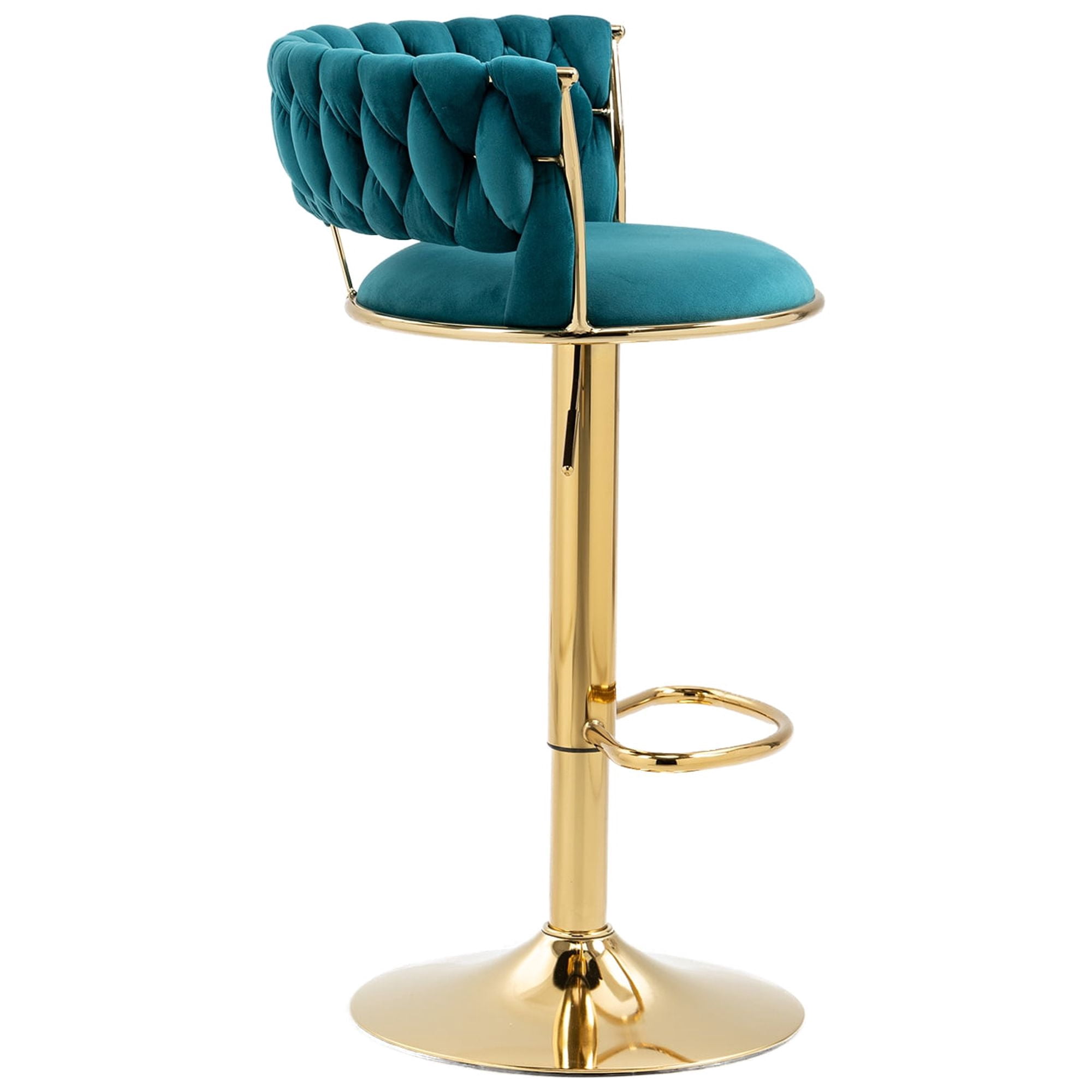 MOONMISS Velvet Swivel Bar Stools Set of 2, Adjustable Counter Height Bar Stool with Woven Back, Upholstered Kitchen Dining Chairs, Modern Barstools for Kitchen Island, Cafe, Pub, Bar Counter(Teal)