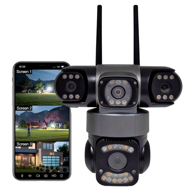 VAK Video Camara de seguridad Exterior Triple lente 3L5 5G wifi IA luz nocturna
