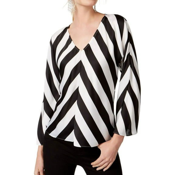 I.N.C Womens Striped Pullover Blouse, Black, Small