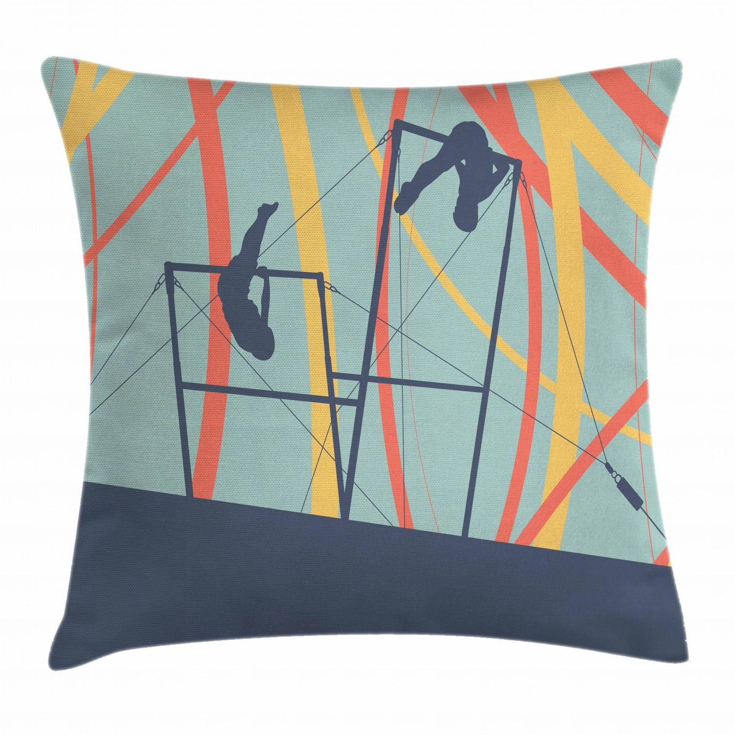 Gymnastics Throw Pillow Cushion Cover, Silhouettes Performing on Uneven