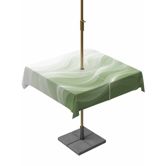 Outdoor Tablecloths with Umbrella Hole & Zipper, Sage Green Ombre 60x60 Inch Square Tablecloths, Summer Beach Ocean Waves Coastal Waterproof Table Cloth, Patio/Pool/Picnic Table Covers