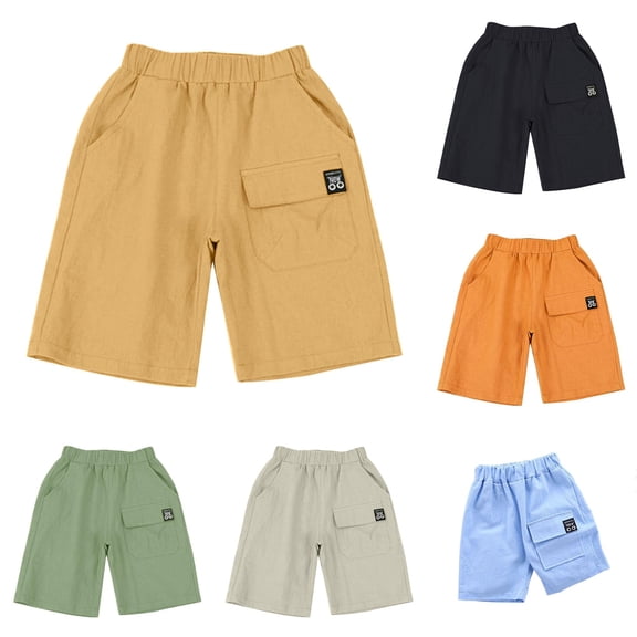 SGMVNU Boys Cargo Shorts Kids Elastic Waist Knee Length Cotton Shorts Summer Casual Pull-On Shorts with Multi Pockets, Size 8-9 Years, Yellow