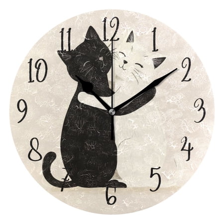 Round Clock Black Clock 9.84*9.84 Inch Round Art Clock Decorative Clock Creative Clock Dual-Purpose Clock Wall Clock Clock Fashion Decoration Black Cat and White Cat