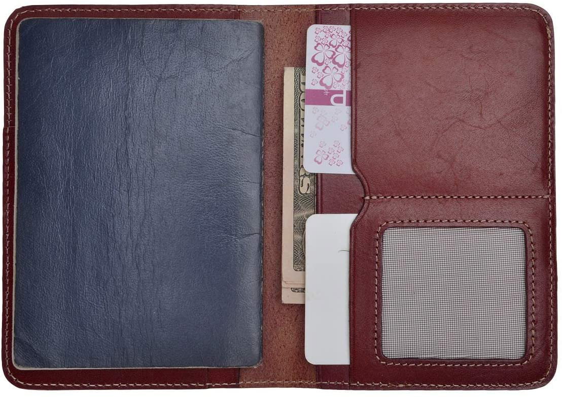 ZLYC Vintage Passport Holder Leather Passport Protector Case Cover Travel Wallet Dark Red 
