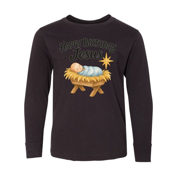 Inktastic Happy Birthday Jesus Nativity Christmas Long Sleeve Youth T-Shirt