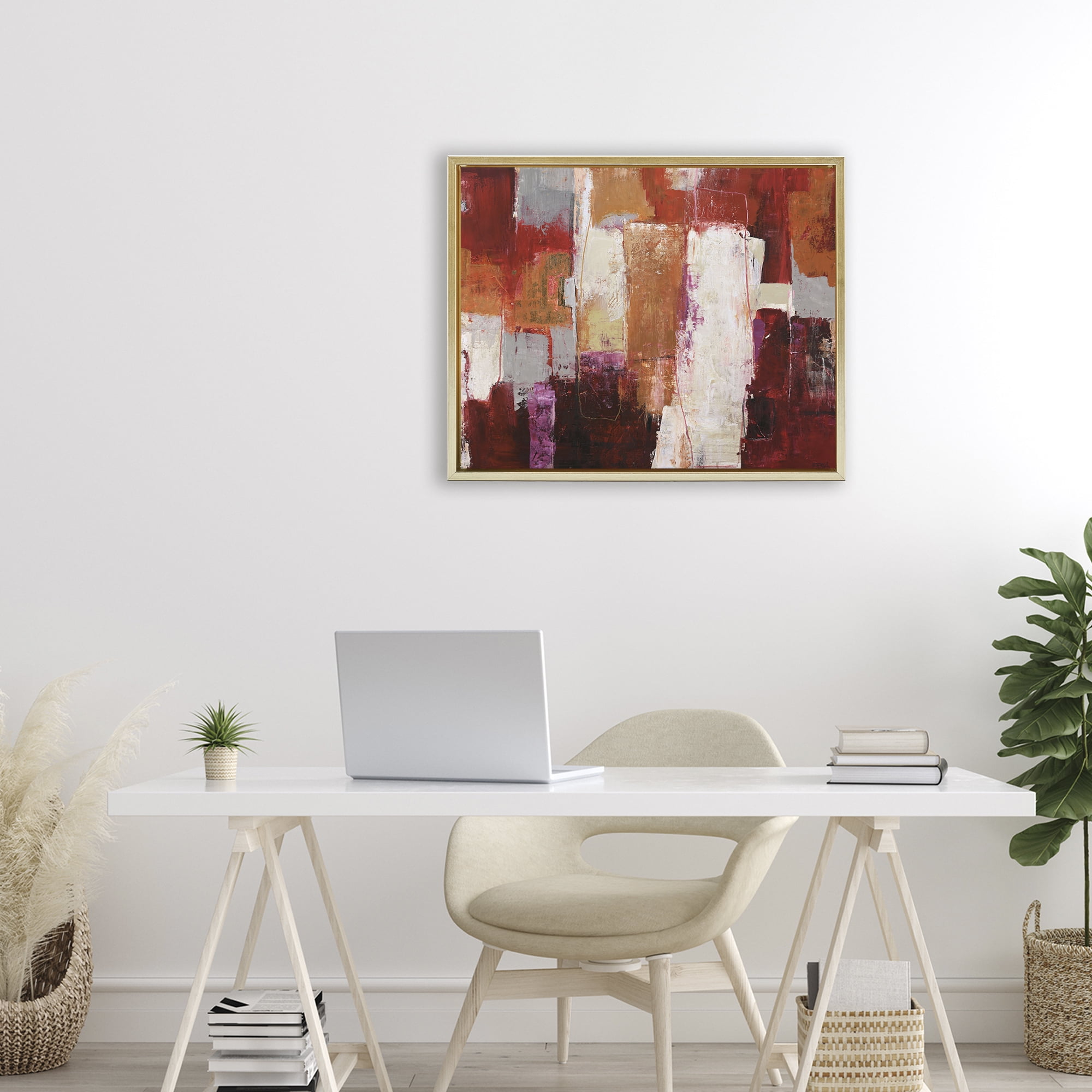 Deconstructed City Abstract Gold Framed Floater Canvas Wall Art, design by Design Fabrikken