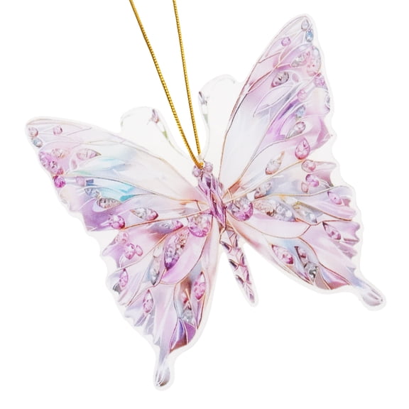 Crystal Like Colorful Butterfly Ornament 2D Flat Acrylic Pendant Bag Charm for Car Rear Mirrored and Home Decors