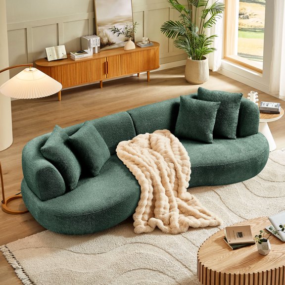 4 Cream Couch - Mid Century Modern Curved Comfy Boucle Fabric For Living Room 101.88 Inch In