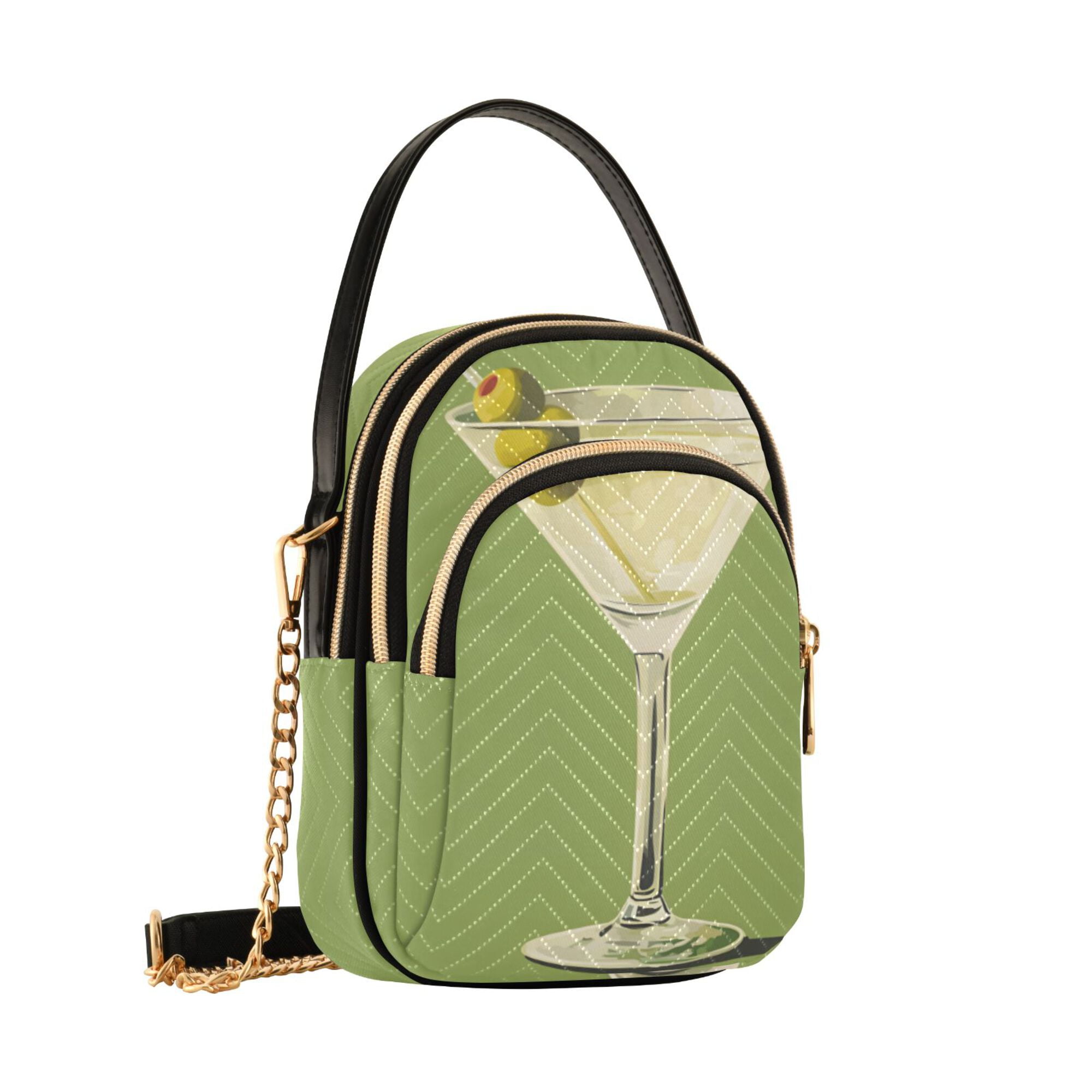 FORMRS Crossbody Bag for Women Quilted Travel Shoulder Cell Phone Purse with Chain Strap Handbag, Martini with Olive
