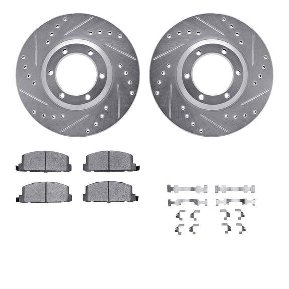 Dynamic Friction Company Front Brake Rotors-Drilled and Slotted-Silver with 5000 Advanced Brake Pads includes Hardware 7512-37004