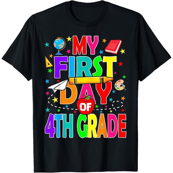My First Day of 4th Grade Back to School Boys Kids T-Shirt, T-Shirt for Kids Youth, 180gsm, 100% Cotton