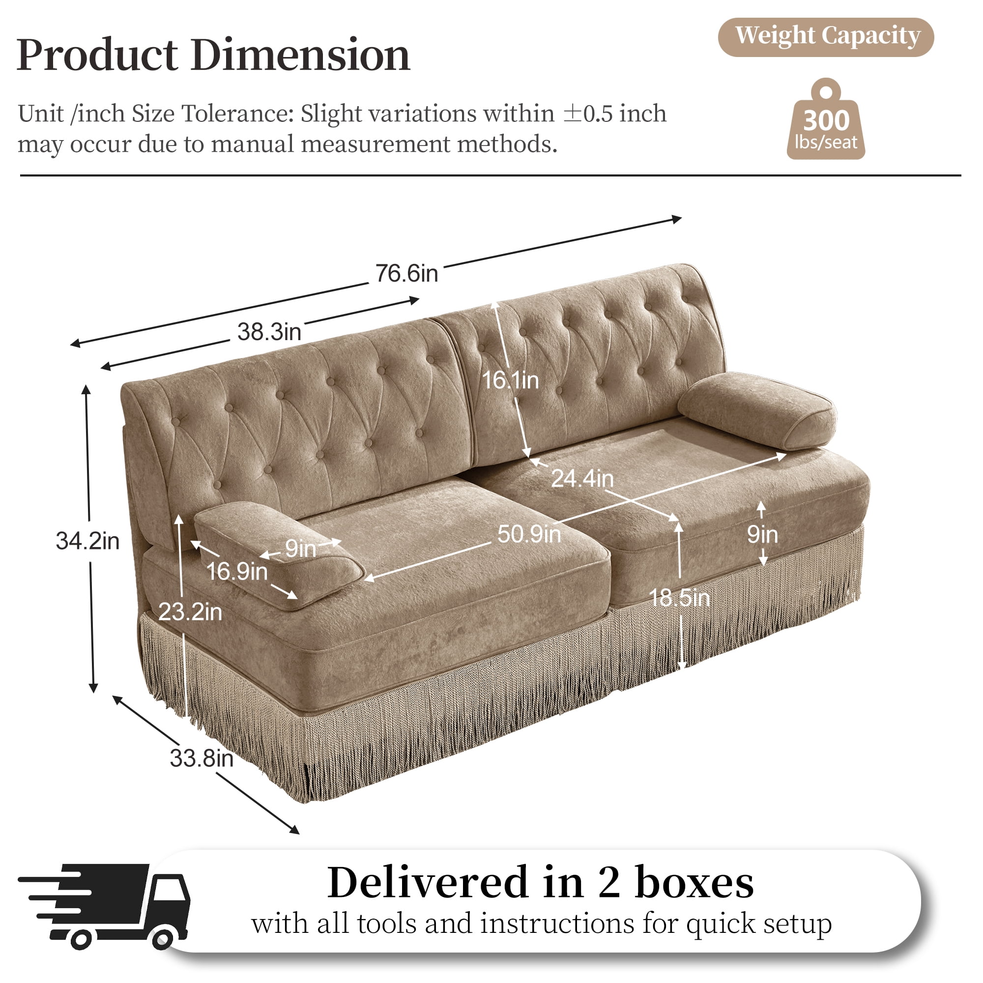 2‑Piece Sectional Sofa Set, 1 Pcs Loveseat & 1 Pcs 135" 4‑Seater Sofa Couch Set with Tassel Skirt