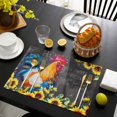 thumbnail image 3 of Farmhouse Rooster Placemats Set of 12, Black Retro Botanical Sunflower Floral Placemats for Dining Table, Place Mats for Kitchen Tabletop, Waterproof Wipeable Dining Table Mats Set, 3 of 9