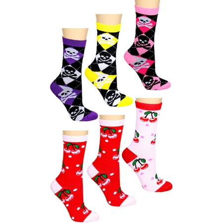 Yelete Junior Women's Colorful Fashion Crew Socks Set of 6 Pairs - Assorted
