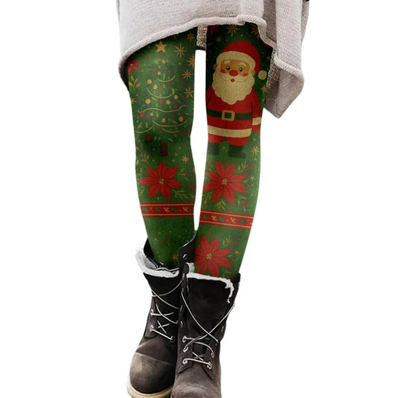 Fiaer Christmas Leggings for Women Trendy Warm Xmas Yoga Pants Plus Size High Waisted Snowman Candy Sticks Santa Snowflake Printed Holiday Trousers Green1 XL