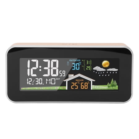 BIMZUC Weather Forecast Clock Wireless Indoor Outdoor Digital Thermometer Humidity Monitor with LCD Color Display, Weather Station with Beech Wood 8.6 inches / 22 cm