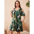 thumbnail image 6 of LATWIIV Women Plus Size Dresses Short Sleeve Cold Shoulder Casual T-Shirt Swing Dress with Pockets Flower78_3X, 6 of 8