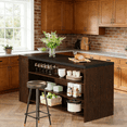 thumbnail image 4 of Finmind 5-Tier Kitchen Island, 55-Inch Stationary Island Table with Storage, Farmhouse Wood Coffee Bar Table with 5 Shelves for Kitchen, Dark Brown, 4 of 8