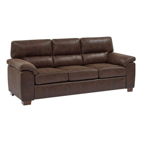 Homy Casa Vintage Dark Brown Breathable PU Leather Three-Seat Sofa