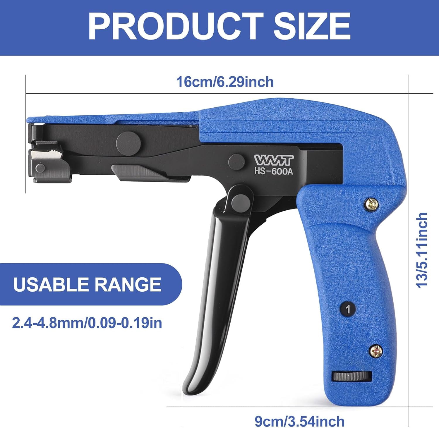 Tie tool tensioner & cutter gun - heavy-duty automatic tie gun with flat cut, suitable for 2.4-4.8 mm (0.094-0.189 inch) standard nylon ties