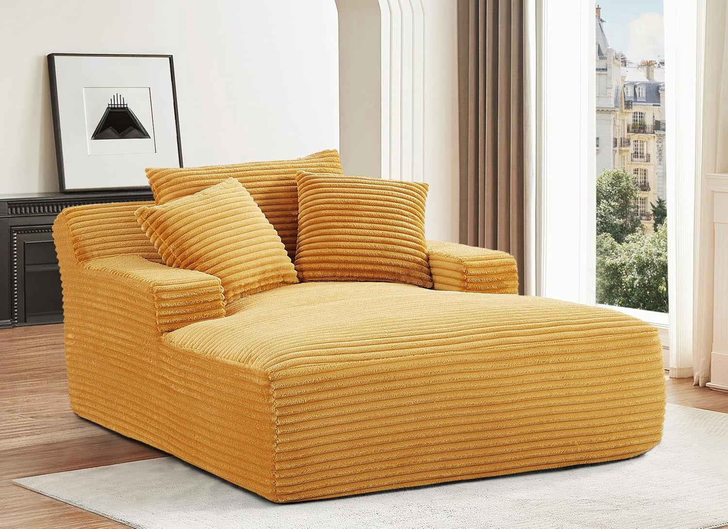 US Pride Furniture Oversized Cozy Corduroy, Foam Comfy Couch with 3 Throw Pillows, No Assembly Sleeper Sofabed for Living Room or Bedroom,Gold