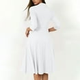 thumbnail image 3 of Efsteb Dresses for Women 2025 Elegant 3/4 Sleeve Notch V Neck Pleated A-Line Fit Flare Dress with Pockets for Work (White,XL), 3 of 6