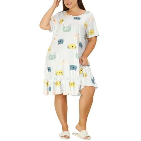 

Unique Bargains Women s Plus Size Nightdress Short Sleeve Comfy Lovely Cat Sleepdress